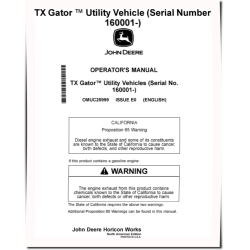 TX Gator Utility Vehicles (SN: 160001 - 200000) (North America) Operators Manual (OMUC25999)
