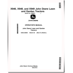 X940, X948 and X949 (SN: 090000-100000) Lawn Tractors (Export Edition) Operators Manual (OMUC26866)