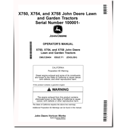 X750, X754 and X758 (SN: 100001-110000) Lawn Tractors (North America) Operators Manual (OMUC29404)