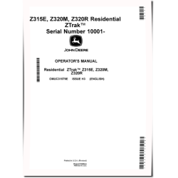 ZTrak Z315E, Z320M and Z320R (SN: 010001-150000) Zero-Turn Mowers (Export Edition) Operators Manual (OMUC31579E)