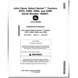 Select Series X570, X580, X584, X590 (SN: 180001-200000) Lawn Tractors (North America) Operators Manual (OMUC32881)