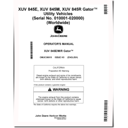 XUV 845E, XUV 845M and XUV 845R Gator Utility Vehicles (SN: 010001 - 020000) Operators Manual (OMUC36615)