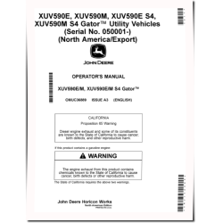 XUV590E, XUV590E S4, XUV590M, XUV590M S4 Gator Utility Vehicles (SN:050001-080000; N.A.,Export) Operators Manual (OMUC36889)