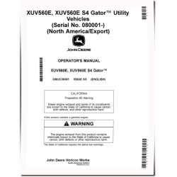 XUV560E and XUV560E S4 Gator Utility Vehicles (SN:080001-090000) (North America,Export) Operators Manual (OMUC39381)