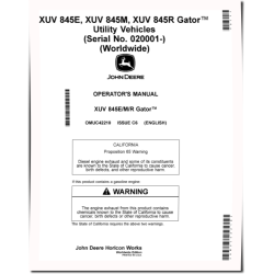 XUV 845E, XUV 845M and XUV 845R Gator Utility Vehicles (SN: from 020001) Operators Manual (OMUC42210)