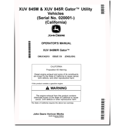 XUV 845M and XUV 845R Gator Utility Vehicles (SN: from 020001) (California) Operators Manual (OMUC42213)