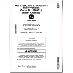 XUV 875M and XUV 875R Gator Utility Vehicles (SN: from 020001) (North America) Operators Manual (OMUC42219)