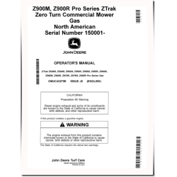 ZTrak Z920M, Z930M, Z950M/R, Z955M/R, Z960M, Z965M/R, Z970R, Z975M, Z985R Mowers (North America) Operators Manual (OMUC43279E)