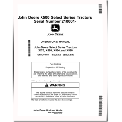 Select Series X570, X580, X584, X590 (SN: 210001-) Lawn Tractors (North America) Operators Manual (OMUC44950)