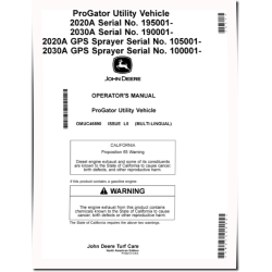 ProGator 2020A,2030A (SN:195001-); 2020A GPS,2030A GPS (SN:105001-) Utility Vehicles (N.America) Operators Manual (OMUC46890)