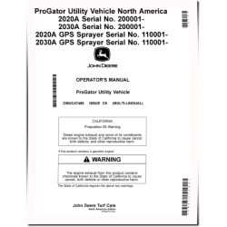 ProGator 2020A,2030A (SN:200001-); 2020A GPS,2030A GPS (SN:110001-) Utility Vehicles (N.America) Operators Manual (OMUC47486)