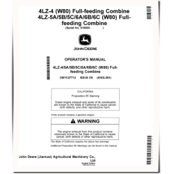 4LZ-4, 4LZ-5A, 4LZ-5B, 4LZ-5C, 4LZ-6A, 4LZ-6B, 4LZ-6C (W80) Combines (SN: from 010000) (Asia) Operators Manual (OMYC27712)