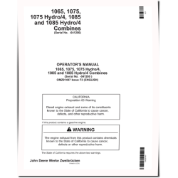 1065, 1075, 1075 Hydro/4, 1085 and 1085 Hydro/4 Combines (SN: up to 041200) Operators Manual (OMZ91497)