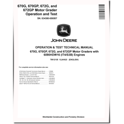 670G, 670GP, 672G and 672GP Motor Graders (SN: 634380-656507) with IT4/S3B Engine Operation and Test Manual (TM12135)