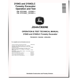2154G and 2154GLC Forestry Excavators (SN. from C212001, D212001) Operation and Test Manual (TM14043X19)