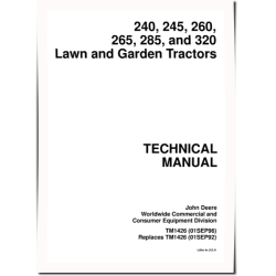 240, 245, 260, 265, 285 and 320 Lawn Tractors Technical Manual (TM1426)