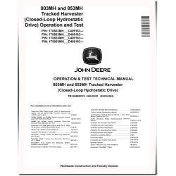 803MH and 853MH (Closed Loop Hydrostatic Drive) Tracked Harvesters Operation and Test Manual (TM14569X019)