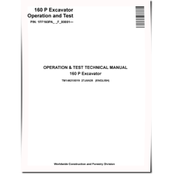 160 P Crawler Excavators (PIN: from 1FF160PA_ _F_00001) Operation and Test Manual (TM14621X019)