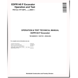 145 P (EDPR145) Crawler Excavators (PIN: from 1FF145PC_ _L_00001) Operation and Test Manual (TM14665X019)