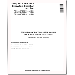 210 P, 230 P, 260 P Crawler Excavators (SN. from L_00001), PIN prefix 1FF, Operation and Test Manual (TM14710X019)