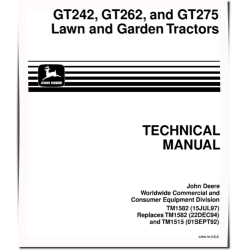 GT242, GT262 and GT275 Lawn and Garden Tractors Technical Manual (TM1582)