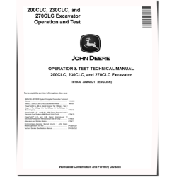 200C LC, 230C LC and 270C LC Crawler Excavators Operation and Test Manual (TM1930)