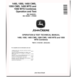 1450, 1450 CWS, 1450 WTS, 1550, 1550 CWS and 1550 WTS Combines (SN: 054551-070000) Operation and Test Manual (TM8113)