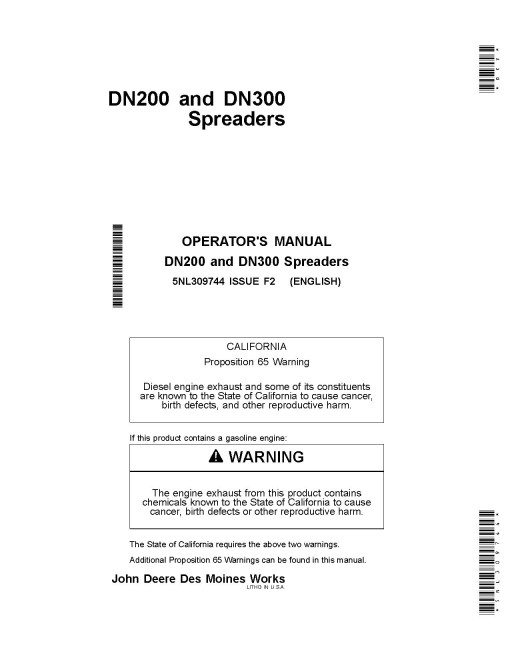 John Deere DN200 and DN300 Dry Fertilizer Spreaders Operators Manual (5NL309744)