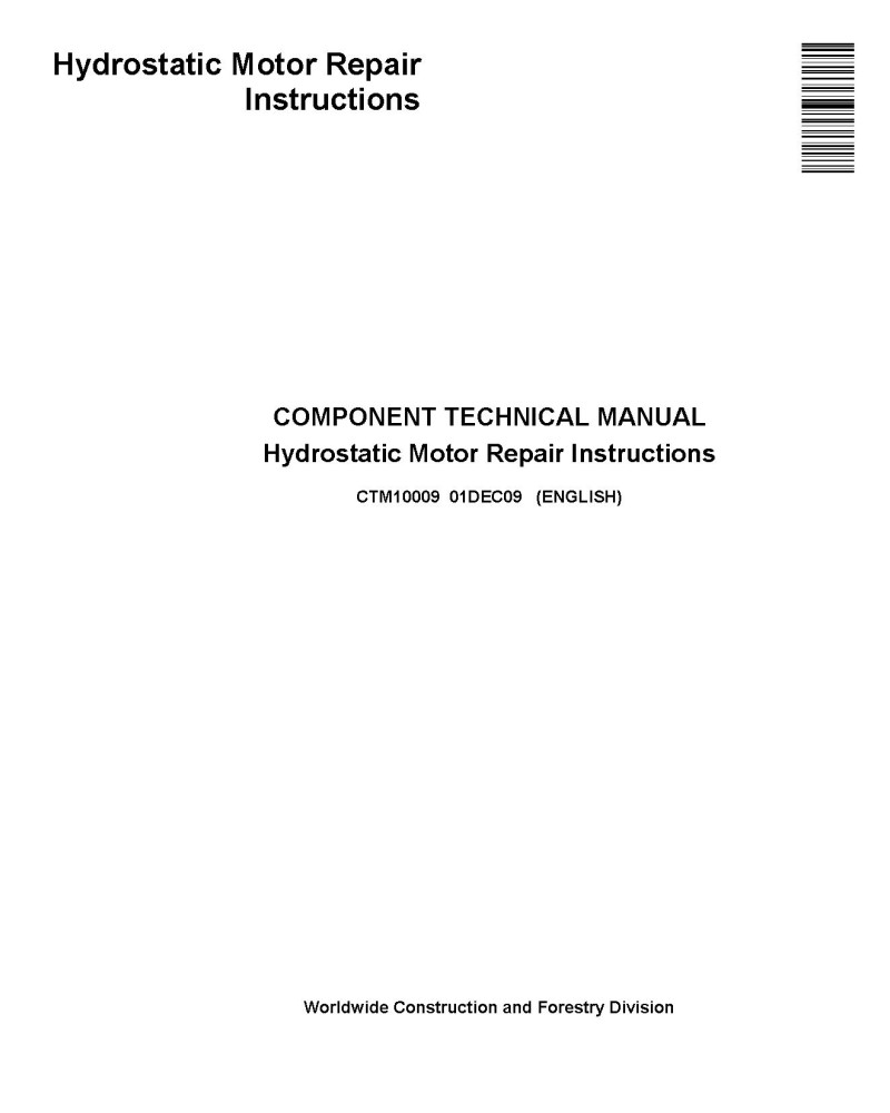 John Deere Hydrostatic Motors Repair Technical Manual (CTM10009)