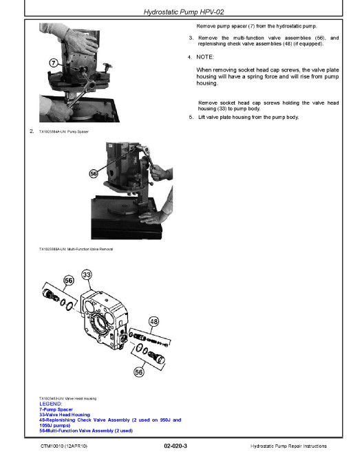 John Deere HPV-02 Hydrostatic Pumps Component Technical Manual (CTM10010)