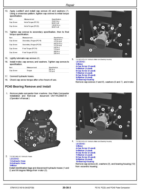 John Deere PC16, PC23 and PC40 Plate Compactors Component Technical Manual (CTM10121X019) John Deere PC16, PC23 and PC40 Plate Compactors Component Technical Manual (CTM10121X019)