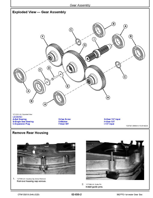John Deere 592PTO Harvester Gear Box Component Repair Technical Manual (CTM103819)