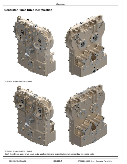 John Deere 59000 Series GPD2224 Generator Pump Drives Component Technical Manual (CTM138419)