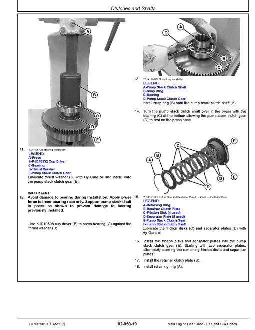 John Deere Main Engine Gear Case P1K and S1K Cotton Component Technical Manual (CTM159019)