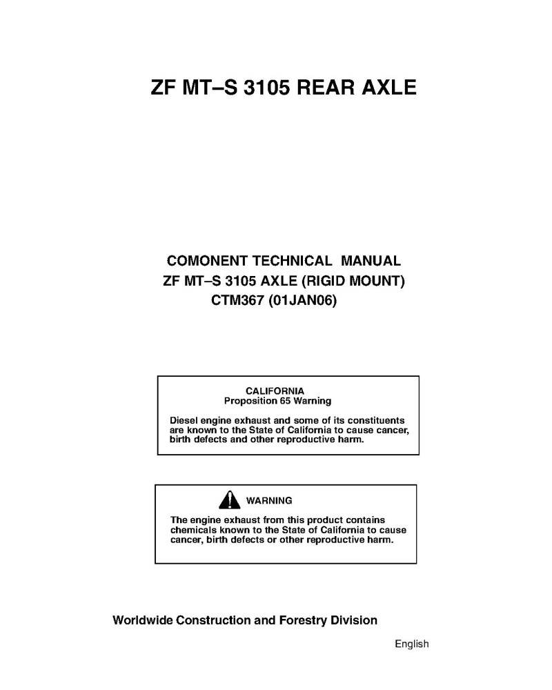 ZF-MULTITRAC MT–S 3105 Rear Axles Component Technical Manual (CTM367)