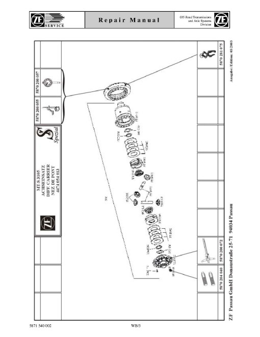 ZF-MULTITRAC MT–S 3105 Rear Axles Component Technical Manual (CTM367)