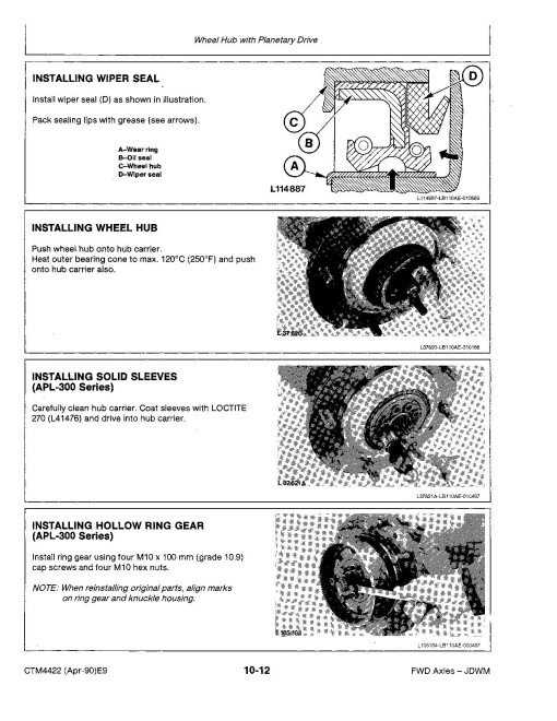 John Deere APL-315, APL-315N, APL-325, APL-325N, APL-345, APL-350 and APL-735 Axles Component Technical Manual (CTM4422)