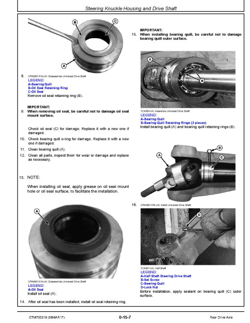 John Deere Rear Drive Axles (Asia) Component Technical Manual (CTM703319)