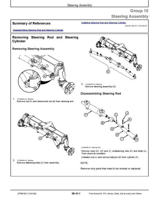 John Deere, APL 335, 350, 359, AS 2060, 3035, 3050, 3060, Carrao 20.09, 2WD, Dana 2WD, 720, 725, 750, 755 Axles Technical Manual (CTM8193)