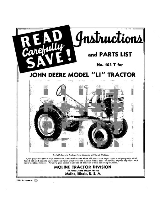 John Deere LI Industrial Tractors (North America) Operators Manual (DIR127A)