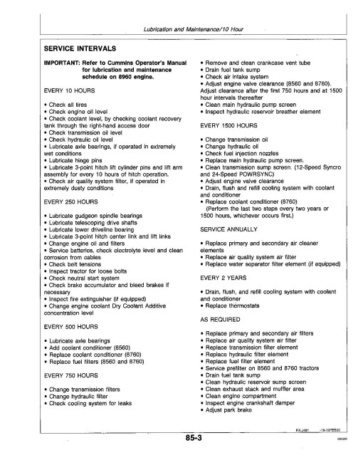 John Deere 8560 (SN:1673-2042), 8760 (SN:2653-3618), 8960 (SN:1768-2560) Articulated Tractors (N.America) Operators Manual (OMAR109479)