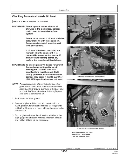 John Deere Scraper ready 9320, 9420, 9520 4WD Articulated Tractors (SN: from E040001, N.America) Operators Manual (OMAR259881)
