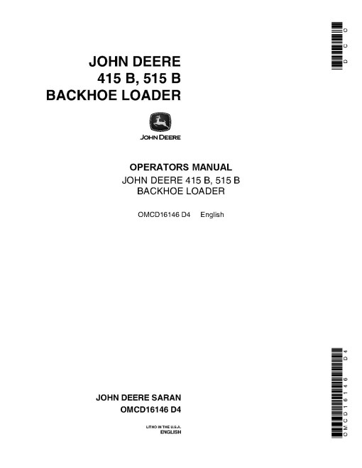 John Deere 415B and 515B Backhoe Loaders Operators Manual (OMCD16146)