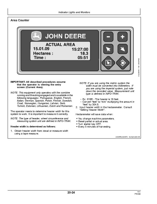 John Deere W330 Combines (CIS) Operators Manual (OMCQ100122)