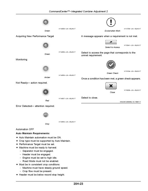 John Deere S760, S770, S780 and S790 STS Combines (SN: up to 140099) (South America) Operators Manual (OMCQ100258)