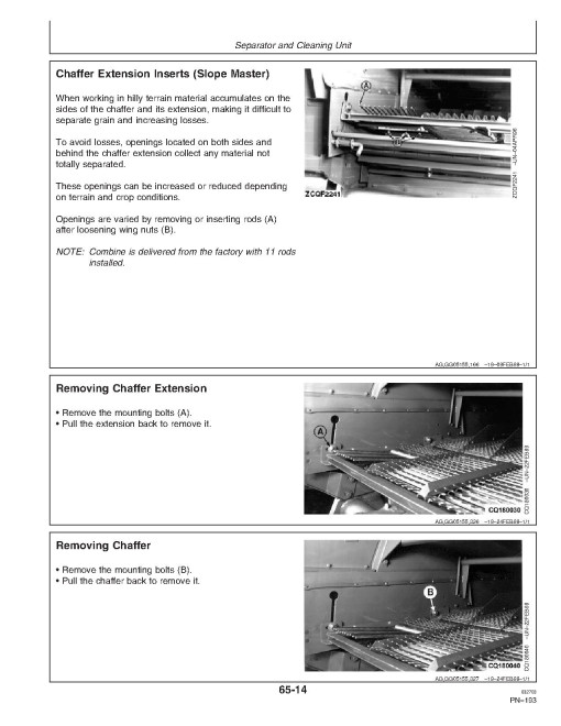 John Deere 1450, 1450 CWS, 1450 WTS, 1550, 1550 CWS and 1550 WTS Combines (SN: up to 048750) Operators Manual (OMCQ39839)