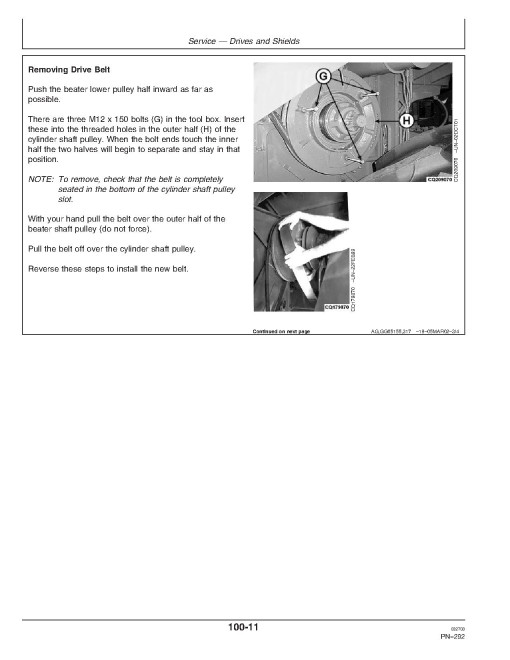 John Deere 1450, 1450 CWS, 1450 WTS, 1550, 1550 CWS and 1550 WTS Combines (SN: up to 048750) Operators Manual (OMCQ39839)
