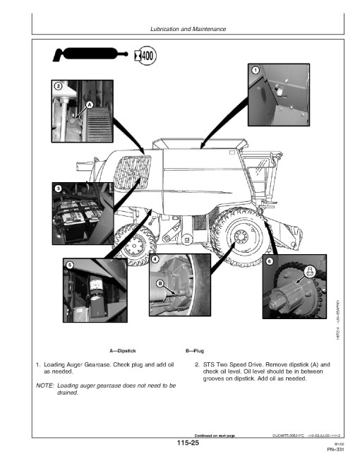 John Deere 9650 STS and 9750 STS Combines (SN: up to 000180) (South America) Operators Manual (OMCQ48596)