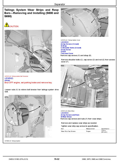 John Deere S660, S670, S680 and S690 Combines (Brazilia) Operators Manual (OMDQ101653)
