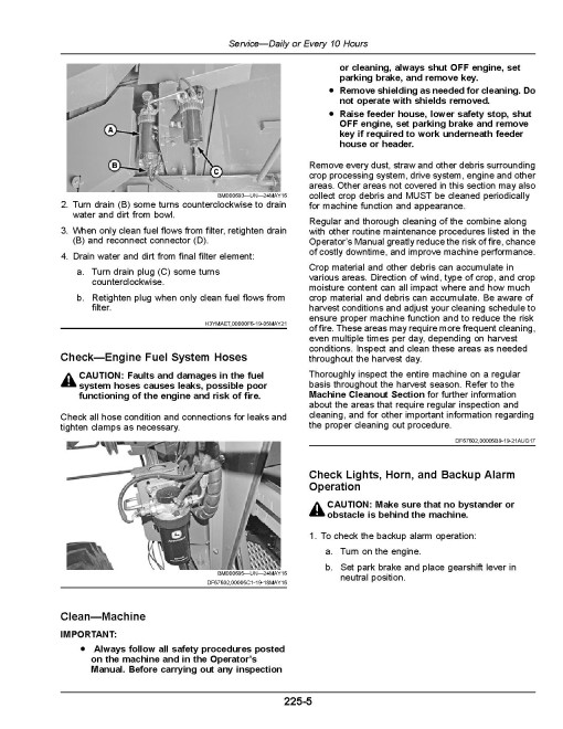 John Deere S430 and S440 Combines with Onscreen Help (SN: up to 150099) Operators Manual (OMDQ102232)